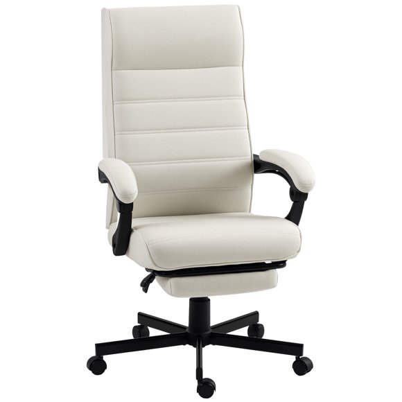 Vinsetto Chaise de Bureau à Dossier Haut en Lin Chaise d'Ordinateur pour Bureau Blanc Crème