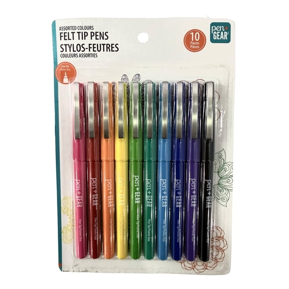 Pen+Gear, 10 Count, Felt tip pen, Fine Tip, Non Toxic, Assorted Colors, Conforms to ASTM D4236