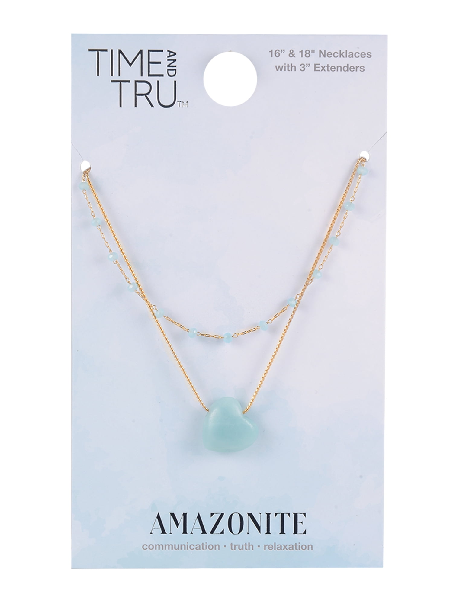 Time and Tru Goldtone 2-Row Amazonite Beads and Heart Necklace