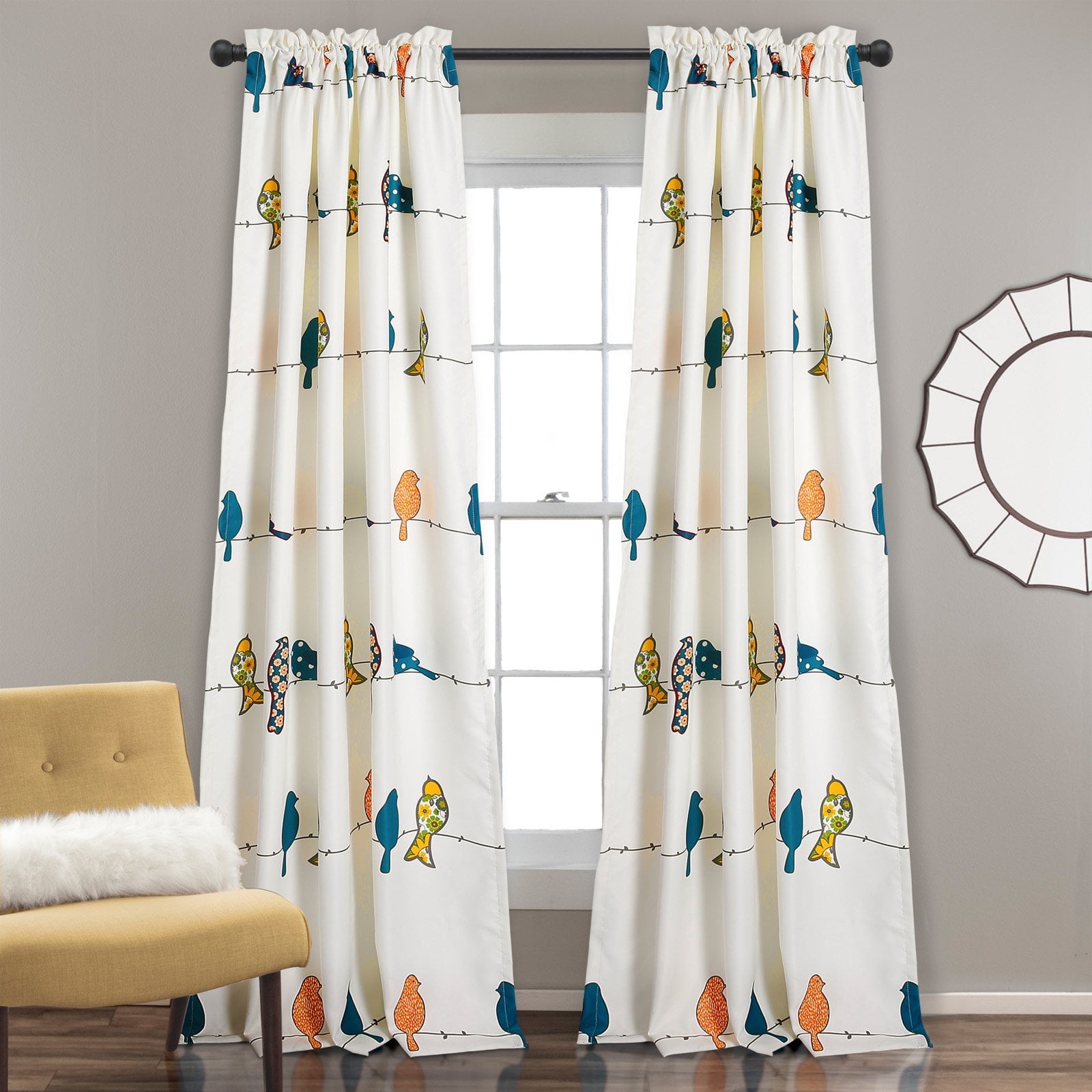 3/4-inch Cute Decorative Bird Adjustable Window Treatment Curtain Single Rod Set 