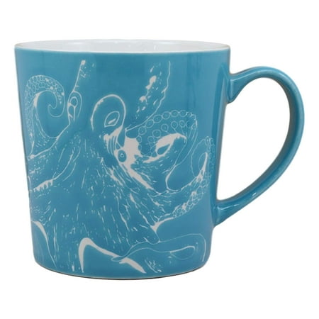 

Ebros Nautical Ocean Marine Octopus Drinking Beverage Blue Stoneware Ceramic Mug 16oz Drink Coffee Cup Safari Themed Glazed Earthenware Kitchen And Dining Mugs Accessory Coastal Sea Kraken Decor