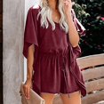 thumbnail image 3 of DPTALR Women's Bowknot Drawstring Solid Chiffon Short Sleeve Shorts Jumpsuit, 3 of 6
