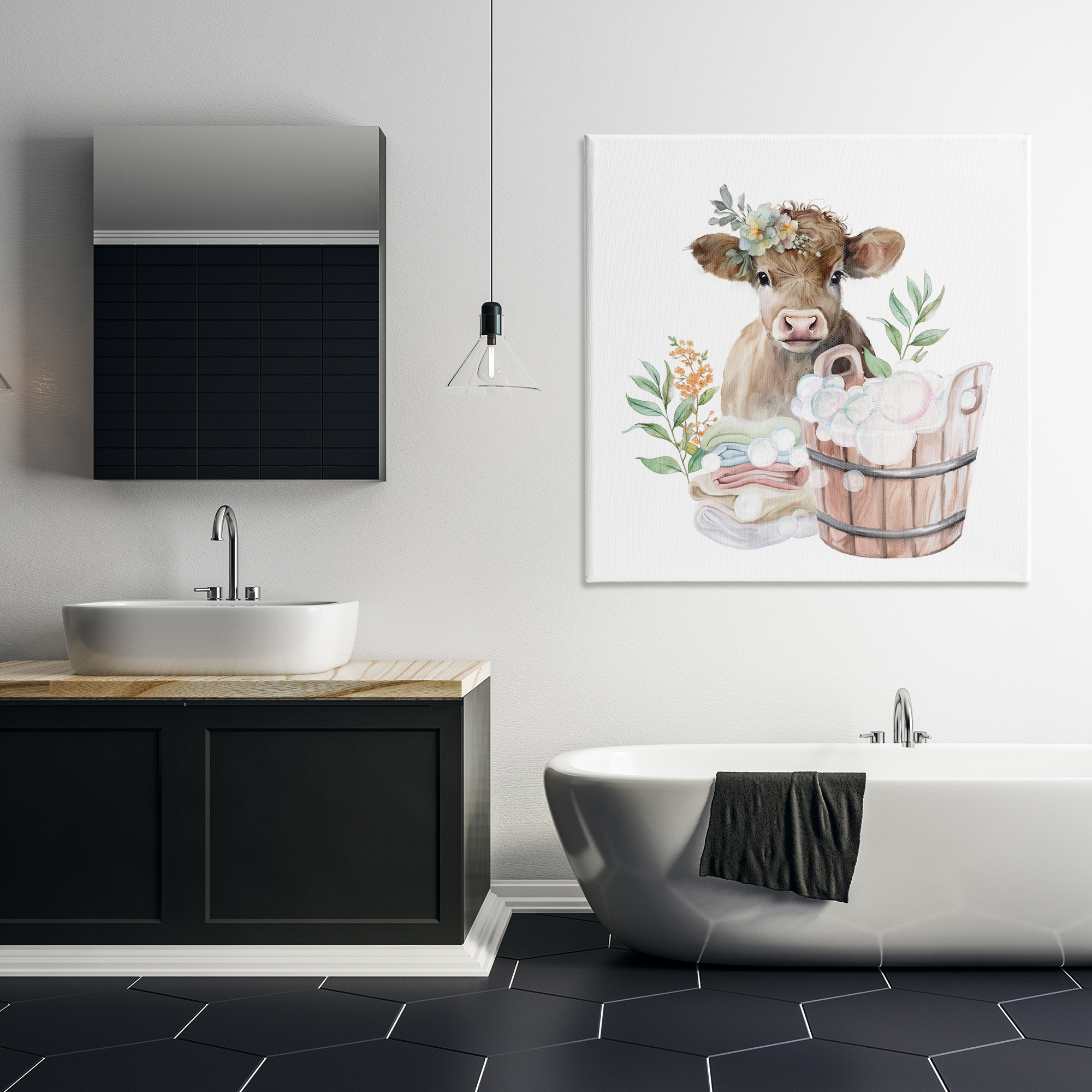 Laundry Day Baby Cow Canvas Wall Art, design by Kim Allen