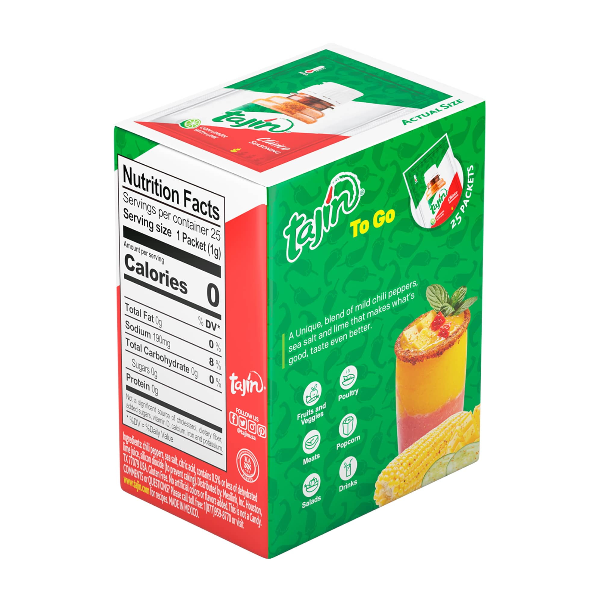 (25 Pack) Tajin® Clasico Seasoning, Mexican Chili Lime Seasoning To-Go Packets, 0.035 oz