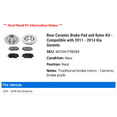 thumbnail image 2 of Rear Semi Metallic Brake Pads and Rotor Kit - Compatible with 2011 - 2014 Kia Sorento 2012 2013, 2 of 2