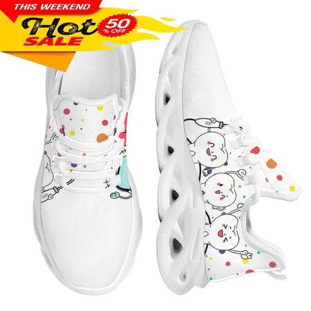 

New Trend Women Flats Cartoon Dentist Tooth Pattern Casual Shoes Breathable Mesh Female Sneakers Zapatos Mujer 2024