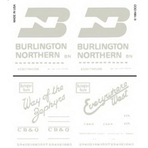 Woodland Scenics DT607 BN/CB&Q Box Cars Dry Transfer Decals