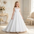 thumbnail image 2 of JAJAHO Satin Dress For Girls With Pearls Design Sleeveless Bow Maxi Ball Gown Flower Girl Dress For Wedding Birthday Party Formal Wear 8-13Y, 2 of 9