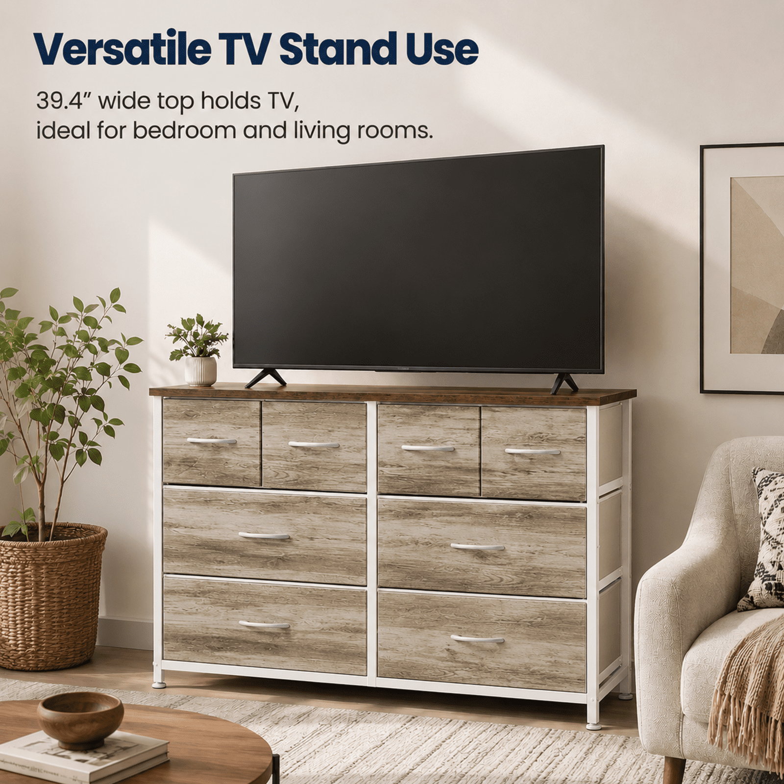 Alvantor Dresser for Bedroom with 8 Drawers, Fabric Dressers Storage Tower with Steel Frame Wood Tabletop, Storage Cabinet, Hallway, Closets