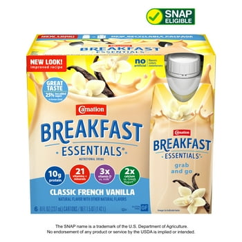 Carnation Breakfast Essentials tional Drink, Classic French Vanilla, 10 g Protein, 6 - 8 fl oz Cartons