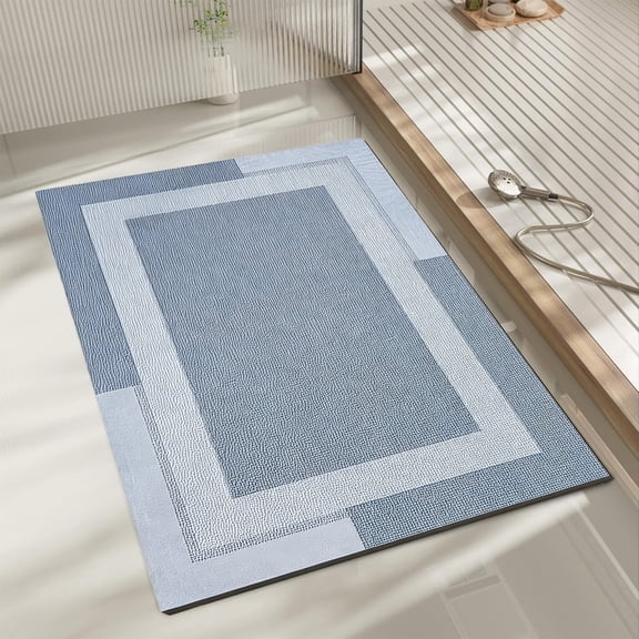 Diatomaceous Earth Bath Mat, Classic Grid Pattern, Fast Drying Non-Slip Rubber Backing, Super Absorbent Stone Floor Pad for Shower Tub, Easy Clean