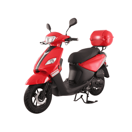 TrailMaster Flash 50 Scooter / Moped, 49.6cc 4-Stroke Engine, Electric & Kick Start, Locking Trunk, Top Speed 25 MPH (Red)