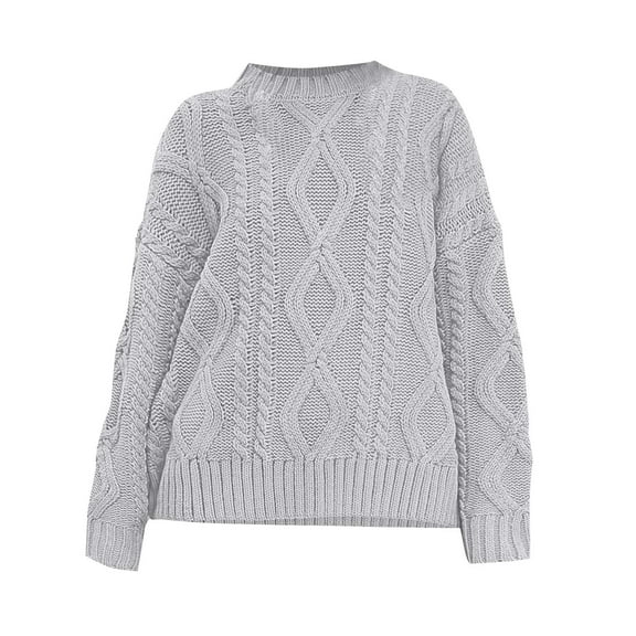 Zedker Classic Crewneck Long Sleeve Comfy Cable Knitted Sweaters for Women,Casual Solid Color Lined Sweatshirts,Comfy Tops for Fall,Gray,XXXL