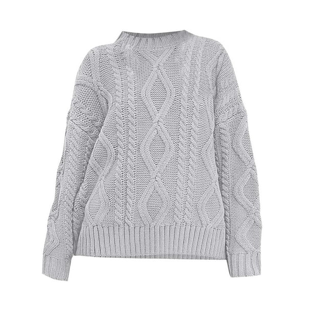 Suéter de cuello redondo para mujer, suéter holgado de colores sólidos, suéter de manga larga con cuello redondo, top de poliéster para mujer