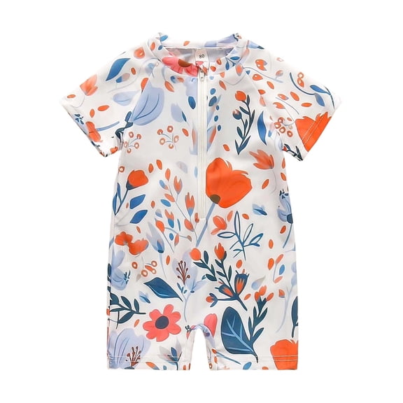 LILIYA Girls Swimsuit Girls Floral Piece Swimsuit Baby Toddler Front Zip Rashguard Swimwear For Sun