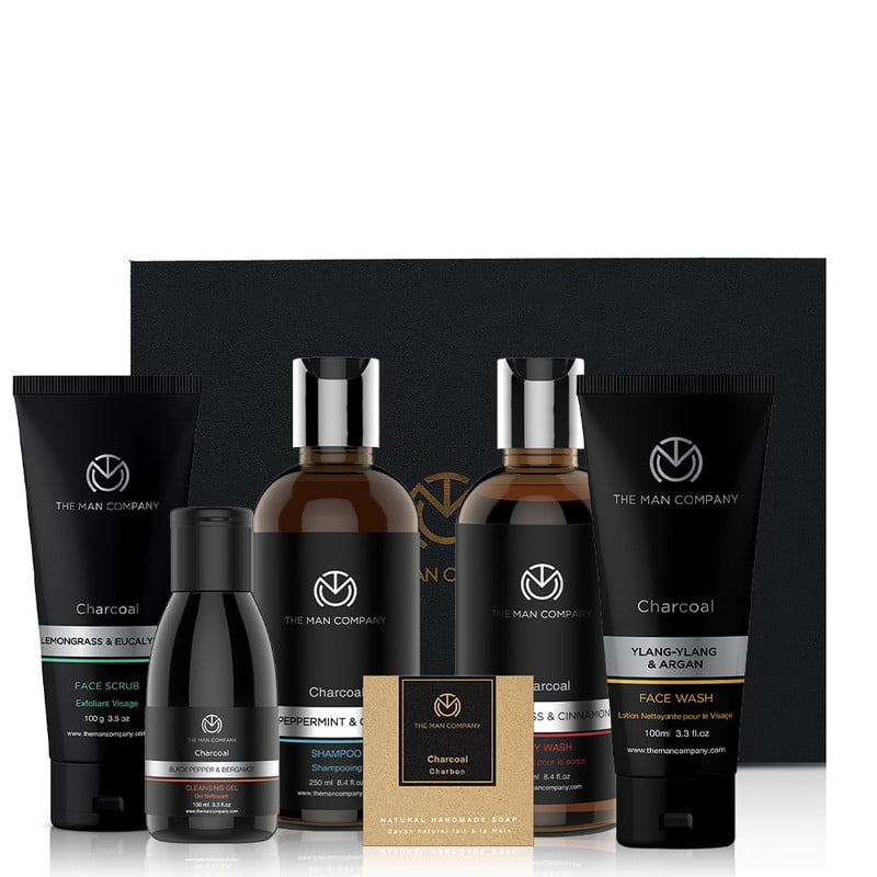 The Man Company Charcoal Grooming Kit with Body Wash, Shampoo, Face Scrub, Face Wash, Cleansing Gel, Solid Soap Bar | Perfect Combo Gift Set for Husband, Boyfriend - Set of 6 The Man Company Charcoal Grooming Kit with Body Wash, Shampoo, Face Scrub, Face Wash, Cleansing Gel, Solid Soap Bar | Perfect Combo Gift Set for Husband, Boyfriend - Set of 6