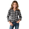 thumbnail image 2 of Girls Plaid Button Down Shirt Kids Fall Trendy Long Sleeve Crewneck Loose Tops for Daily Wear Black 14-16 Years, 2 of 6