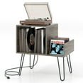 thumbnail image 1 of Gymax Support de Tourne-Disque, Support de Plateau Tournant avec Station de Recharge Intégrée, Pattes en Métal, Gris, 1 of 10