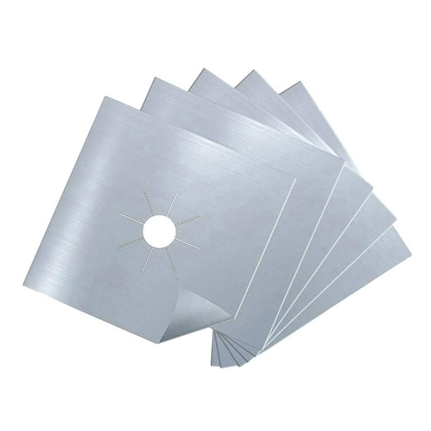 WORGEOUS Fundas para quemadores de estufa de 5 piezas Protector de estufa de gas duradero Revestimiento de placa superior reutilizable Forros de estufa Almohadilla limpia (plateada, 27x27x0.08 cm)