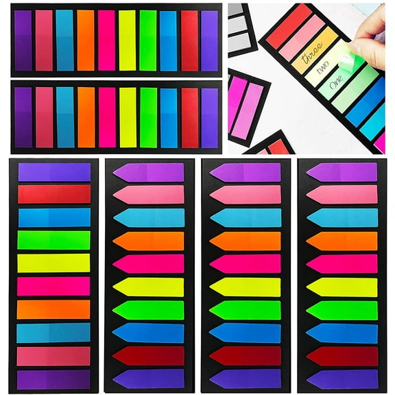 1200Pcs Colored Page Markers,6Set Fluorescent Sticky Tabs in 10 Primary Color,Neon Sticky Notes Flags,Waterproof Writable Translucent Page Flags for Books,Notebook,Removes Cleanly (Neon 2 Design)
