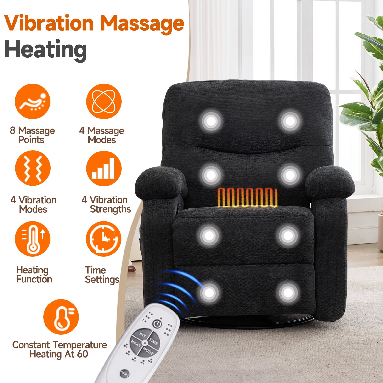 Leumius 360° Swivel Recliner Chair, Single Recliner with Adjustable Detachable Neck Pillow Ergonomic and Cup Holders, 300lbs Capacity Versatile Lounge Chair for Living Room Bedroom Home Theater