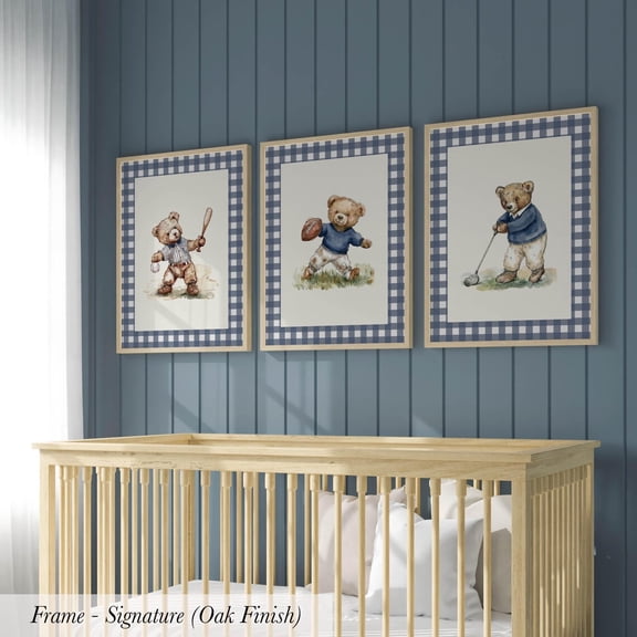 Vintage Sport Boy Nursery Gingham Plaid Art 1899 Set 3 Unframed Paper Print 8x12