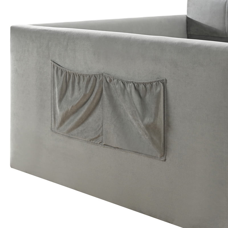 Twin Size Velvet Daybed with 2 Storage Pockets, Upholstered Guest Sofa Bed Frame with High & Padded Backrest