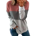 thumbnail image 1 of Daeful T-shirt à Manches Longues, Col Rond, T-shirt pour Femmes, Col Rond, Coupe Ample, Hauts à Blocs de Couleur, Rose, P, 1 of 9