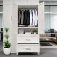 thumbnail image 4 of Miniyam 71" Tall Metal Wardrobe Cabinet with 2 Drawers & Hanging Rod, 2-Door Storage Closet for Bedroom Office Laundry Room (White), 4 of 14