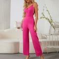 thumbnail image 6 of AJTQTH Women Stylish Jumpsuit Spaghetti Straps Deep V-Neck Backless Romper High-Waisted Slim Fit Bodysuit Solid Straight-Leg Loose Overalls Hot Pink L, 6 of 7