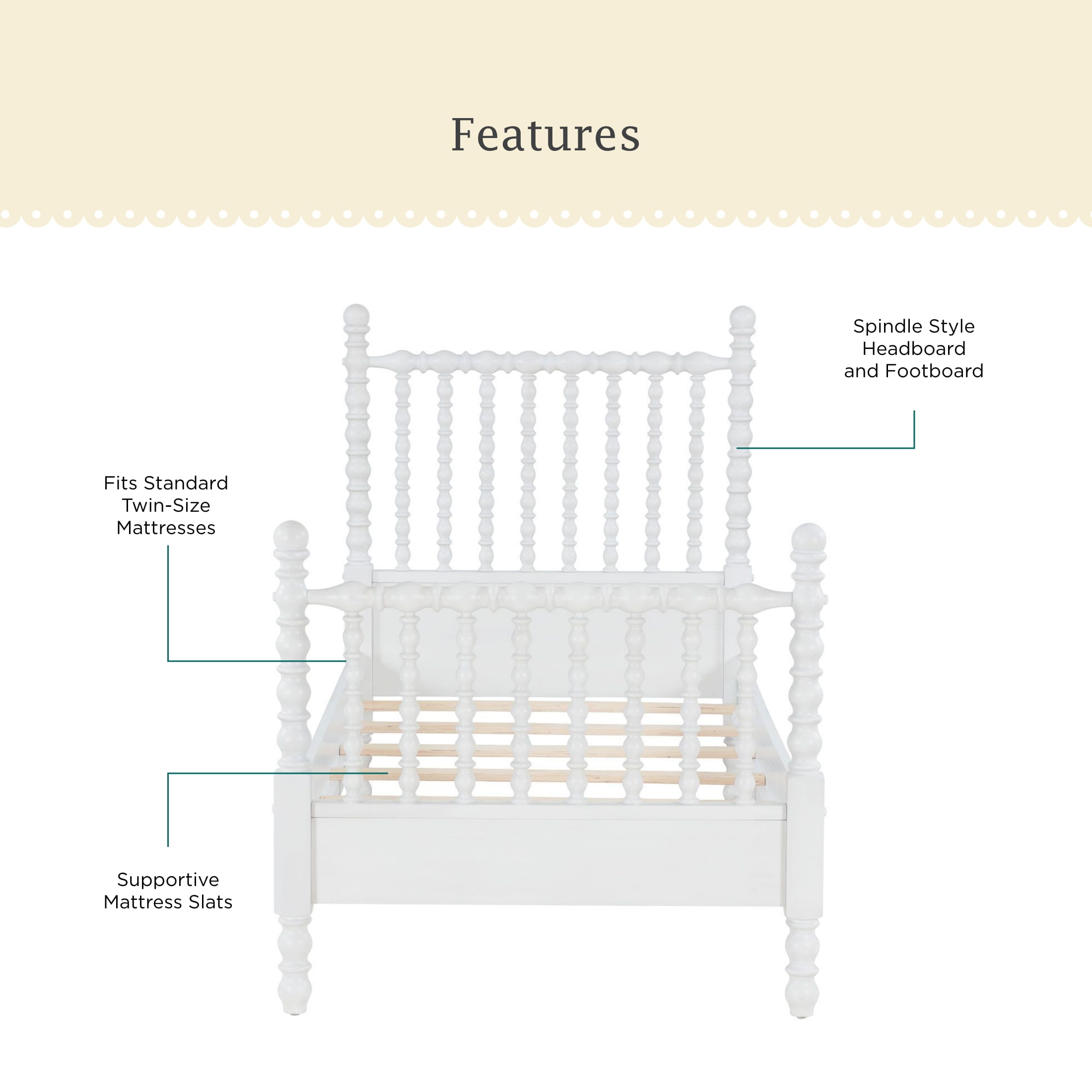 The Pioneer Woman Harper Twin Spindle Bed, White