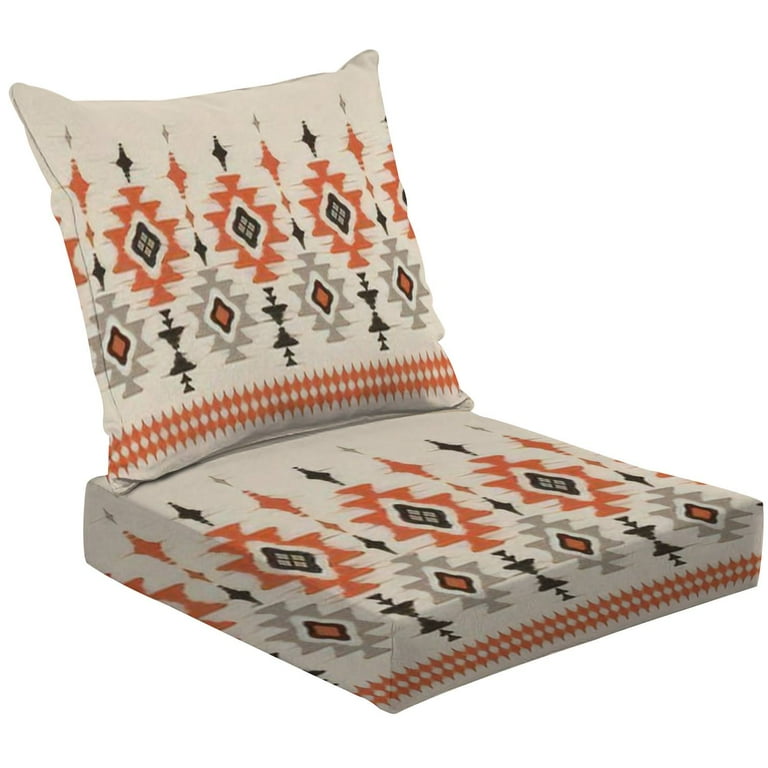 2 Piece Deep Seating Cushion Set Ethnic abstract ikat art Seamless tribal folk embroidery Mexican style Outdoor Chair Solid Rectangle Patio Cushion