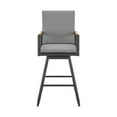 thumbnail image 2 of Crown Outdoor Patio Swivel Bar Stool in Black Aluminum with Wood Accent and Dark Gray Cushions, 2 of 8