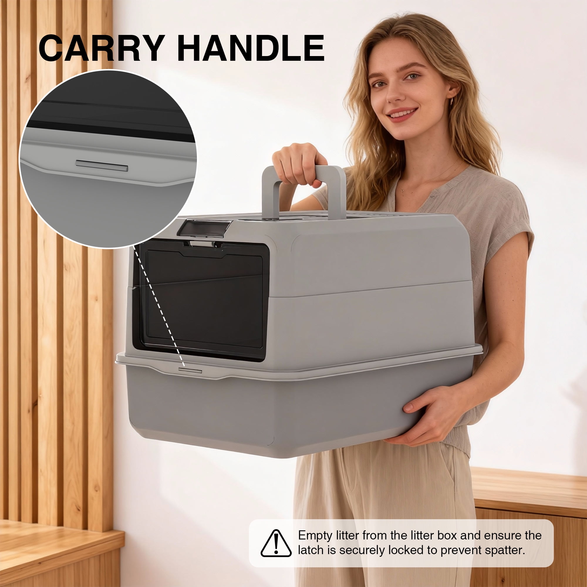 Cat Litter Box Enclosure Large Litter Box with Front Door Flap and Scoop Plastic Gray