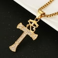 thumbnail image 2 of HZMAN CZ Eye of Horus Egypt Protection Pendant Coptic Ankh Cross Religious Stainless Steel Necklace (Gold-New), 2 of 6