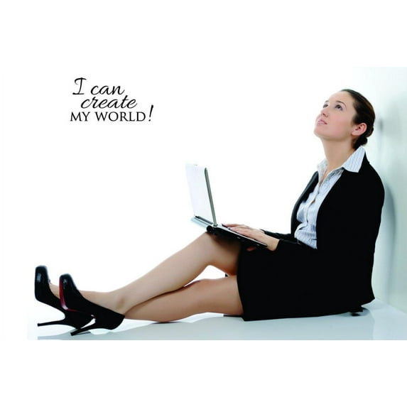 I Can Create My World Inspirational Life Vinyl Wall Decal for Home - Attitude Positive Work Love Outlook Cute Wall Décor Bedroom Living Room Entry - Removable High Tact - Size: 20 In x 40 In