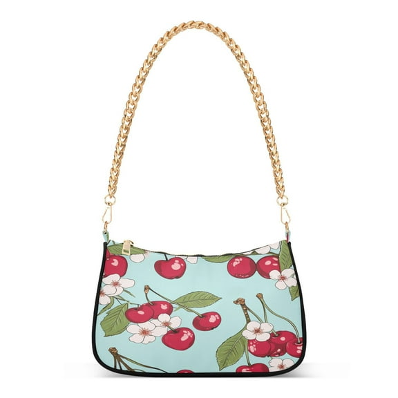 Ryvnso Cherry Floral Leave Womens Chain Shoulder Bag Tote Handbags Clutch Hobo Purse with Zipper for Travel