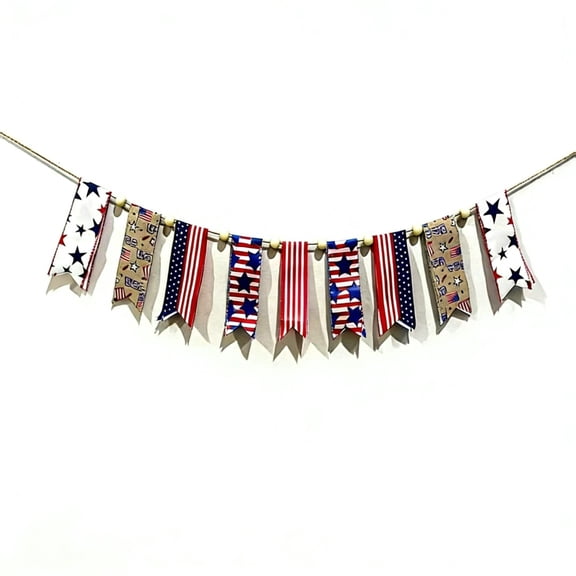 AYktou 8 Ft Bunting Banner Garland 4th of July Decorations, Patriotic Stars Stripes Door Wall Hanging Independence Day Indoor Outdoor Hanging Sign, USA Flag Garland for Parade Floats Party Decor