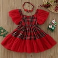 thumbnail image 7 of ZHUASHUM Toddler Girls Short Sleeve Christmas Plaid Prints Tulle Princess Dress Clothes Red,6-12 Months, 7 of 7