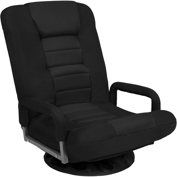 NurtureTail Gaming Chair Floor Chair, 360° Swivel Rocker with Lumbar Support, Adjustable Foldable Backrest, Armrest Handles for TV, Reading, Gaming and Relaxing- Black/Black