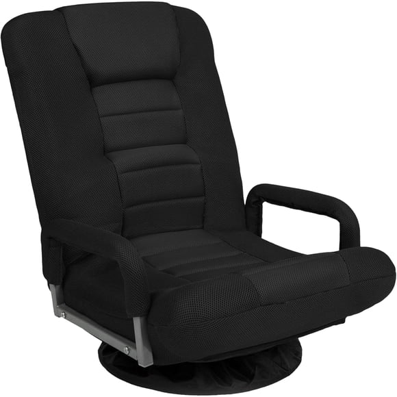Songqin Swivel Gaming Chair 360 Degree Multipurpose Floor Chair Rocker for TV, Reading, Playing Video Games w/Lumbar Support, Armrest Handles, Adjustable Foldable Backrest - Black/Black