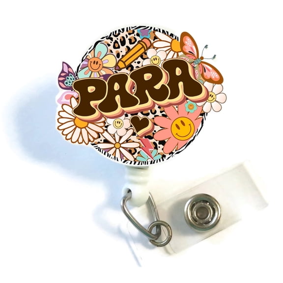PARA Badge Reel – Retro Floral Retractable ID Holder for Teaching Assistants & Staff | Scrapheart