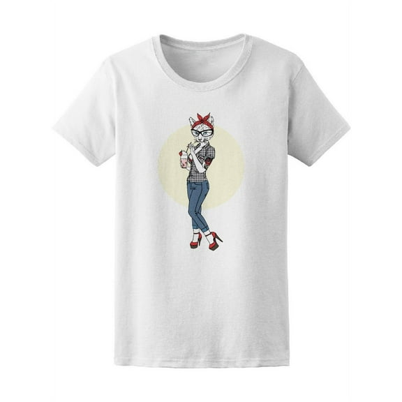 Rockabilly Cat Lady Girl Pinup T-Shirt Women -Image by Shutterstock, Female Small