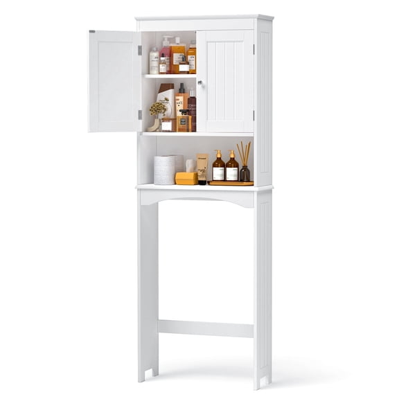 Over The Toilet Storage Cabinet, Asofer Bathroom Shelf Organizer with Anti-Tip Device Small Freestanding Space Saver, White