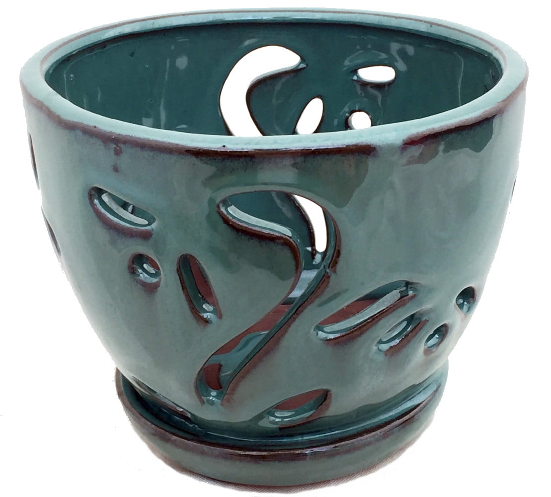 Ceramic Orchid Pot/Saucer 5 3/4" x 4 3/8" Dark Moss Green Walmart