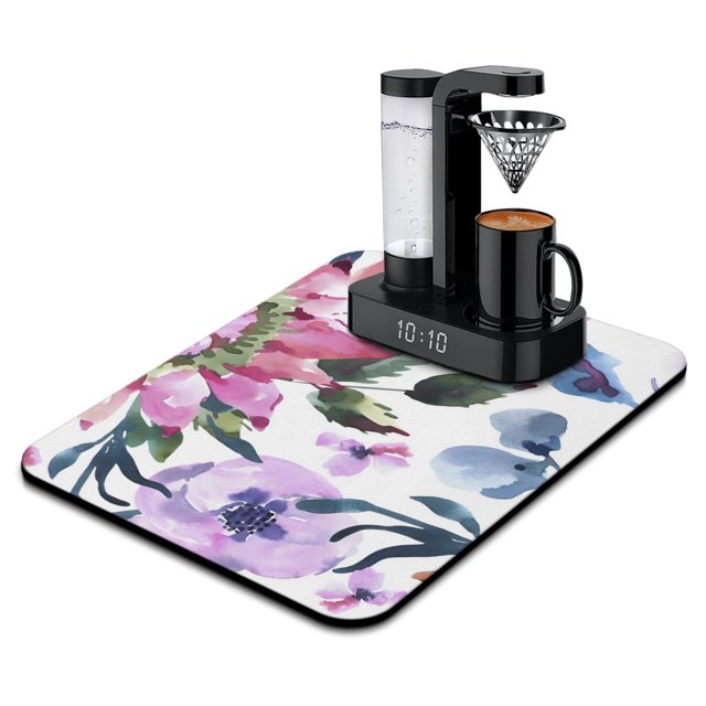 Microfiber Dish Mat with Watercolor Floral Design - Protective & Absorbent - Large 18x24 Inches