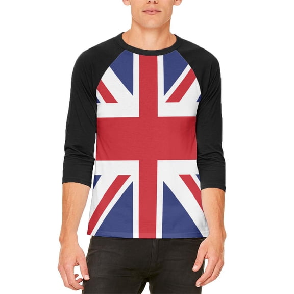 British Flag Union Jack Mens Raglan T Shirt White-Black MD