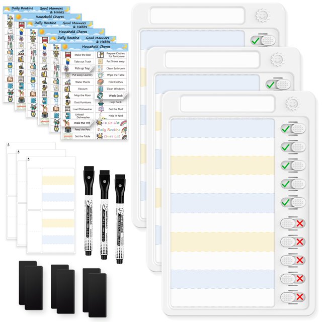 Chore Chart OORAII de borrado en seco para niños con pegatinas y marcadores, paquete de 3