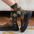 thumbnail image 4 of Women Ethnic Argyle Plaid Print Crew Socks Vintage College Preppy Style Hosiery, 4 of 19
