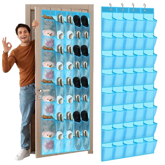 Organizador de zapatos colgante Windyun, 40 bolsillos grandes de malla azul cielo